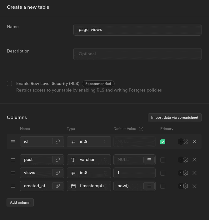 create table