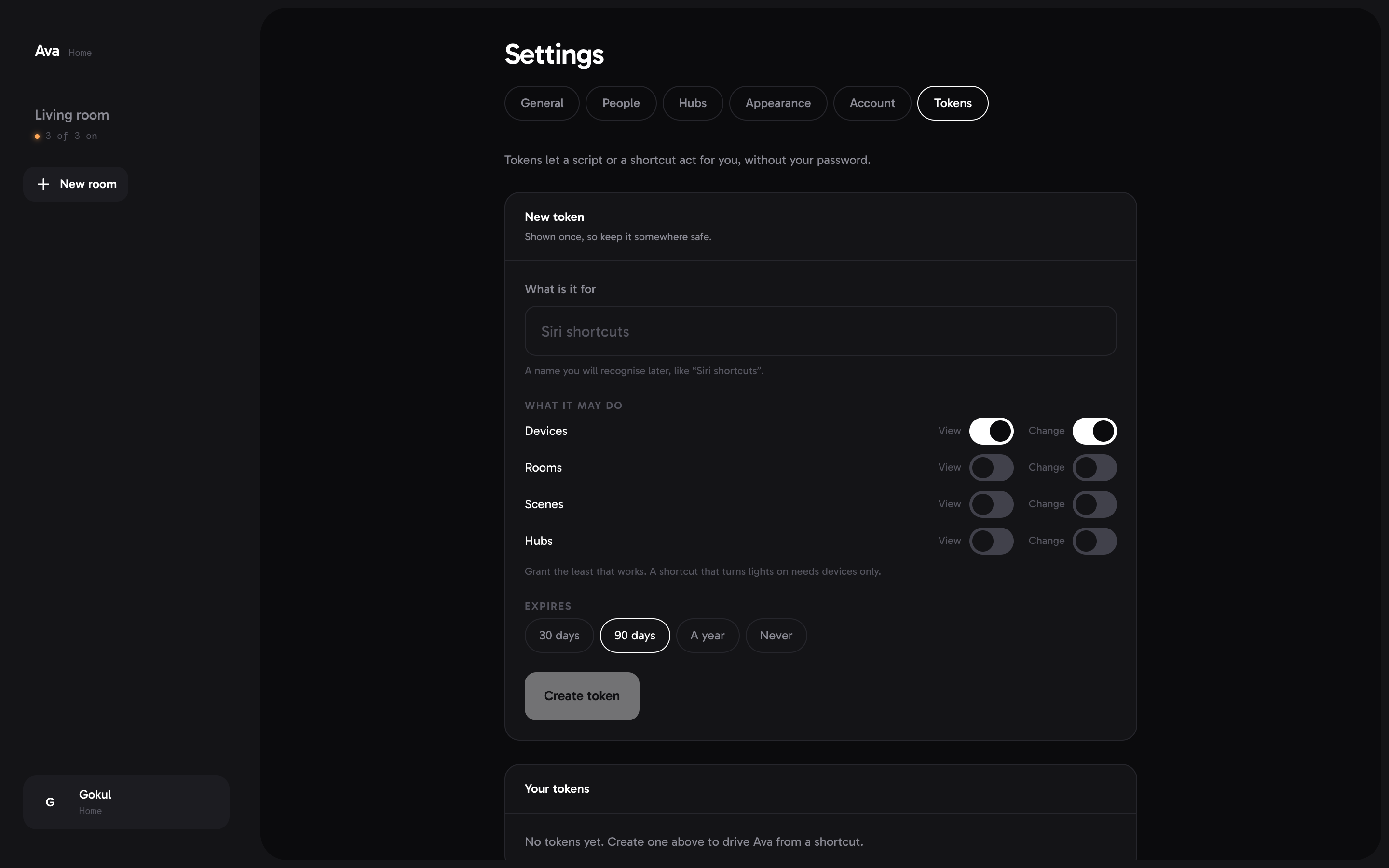 Scoped tokens — what a Siri Shortcut is allowed to view or change